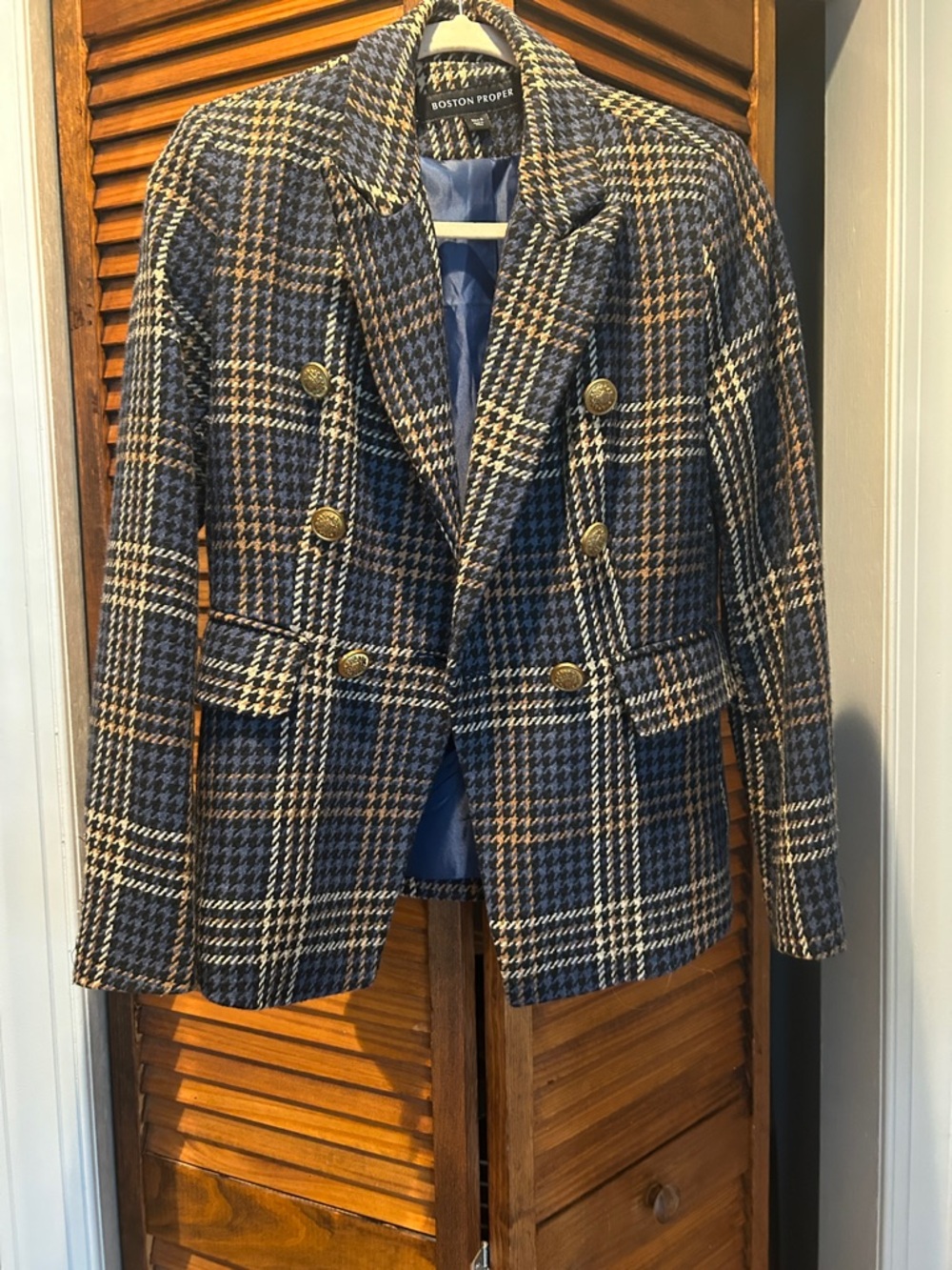 Boston Proper Navy, Brown & Cream Plaid Double-Breasted Suit Set - Picture 7 of 15